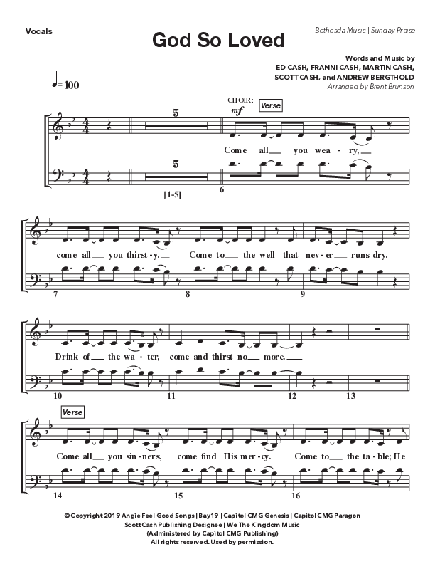 God So Loved (Live) Choir Sheet (SATB) (Bethesda Music / Arr. Brent Brunson)