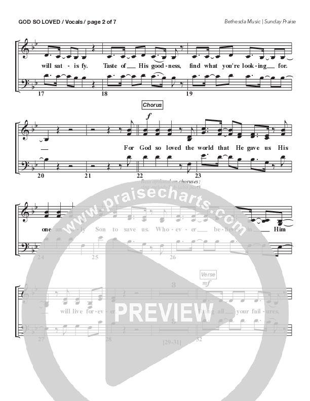God So Loved (Live) Choir Sheet (SATB) (Bethesda Music / Arr. Brent Brunson)