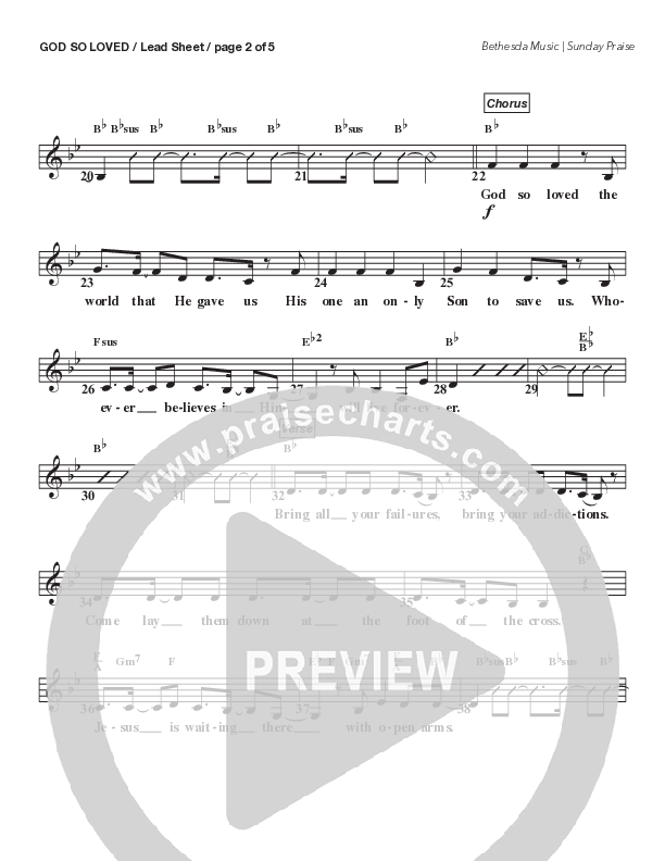 God So Loved (Live) Lead Sheet Melody (Bethesda Music / Arr. Brent Brunson)