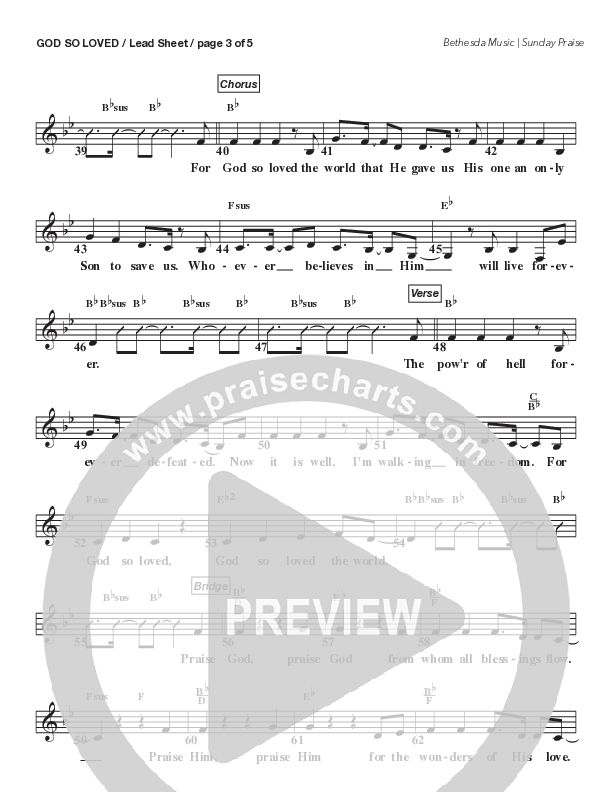 God So Loved (Live) Lead Sheet Melody (Bethesda Music / Arr. Brent Brunson)