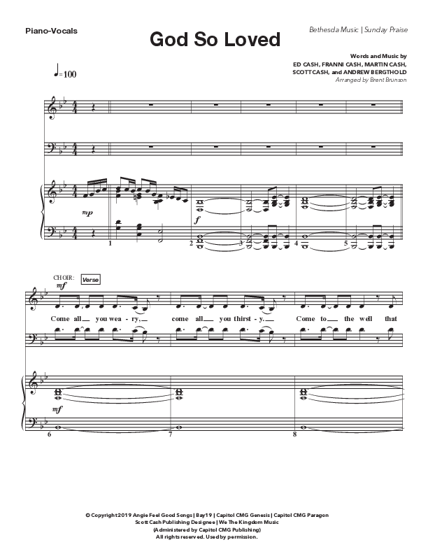 God So Loved (Live) Anthem (SATB/Piano) (Bethesda Music / Arr. Brent Brunson)