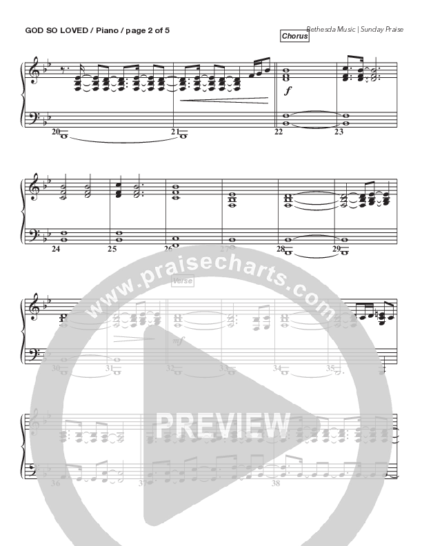God So Loved (Live) Piano Sheet (Bethesda Music / Arr. Brent Brunson)