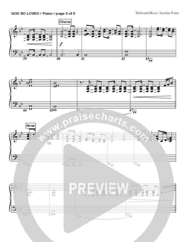 God So Loved (Live) Piano Sheet (Bethesda Music / Arr. Brent Brunson)