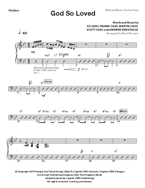 God So Loved (Live) Rhythm Chart (Bethesda Music / Arr. Brent Brunson)
