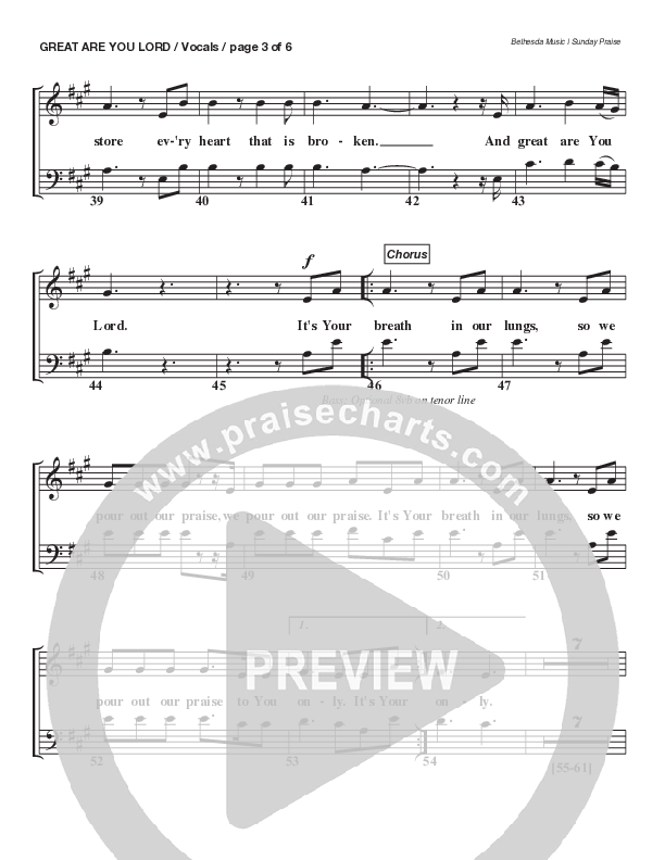 Great Are You Lord (Live) Choir Sheet (SATB) (Bethesda Music / Arr. Brent Brunson)