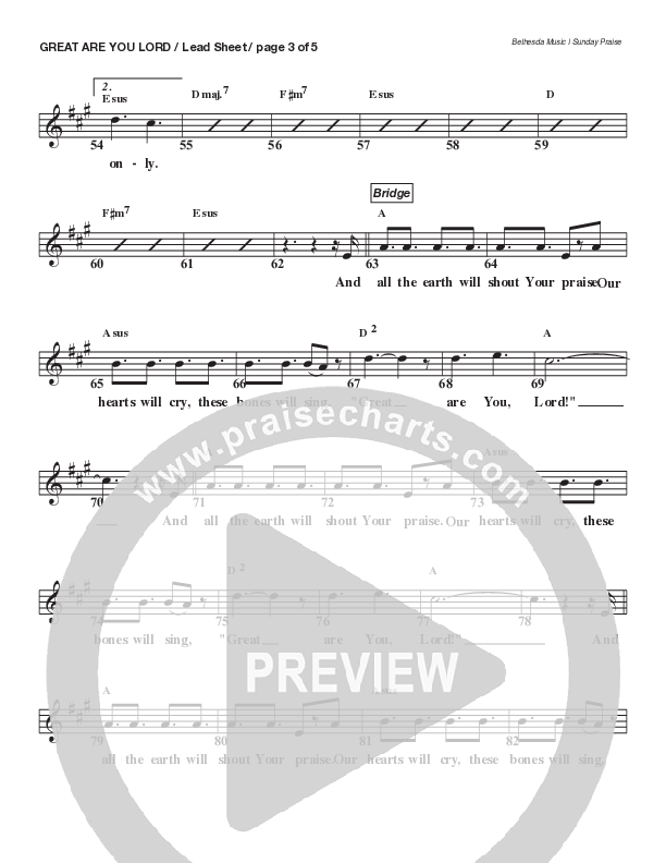 Great Are You Lord (Live) Lead Sheet Melody (Bethesda Music / Arr. Brent Brunson)