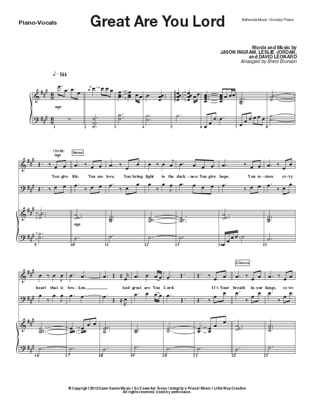 Great Are You Lord (Live) Anthem (SATB/Piano) (Bethesda Music / Arr. Brent Brunson)