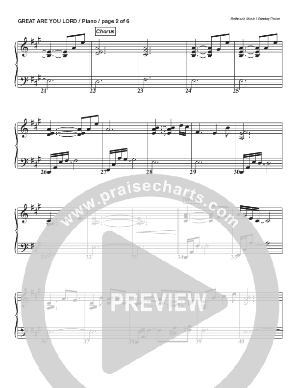 Great Are You Lord (Live) Piano Sheet (Bethesda Music / Arr. Brent Brunson)