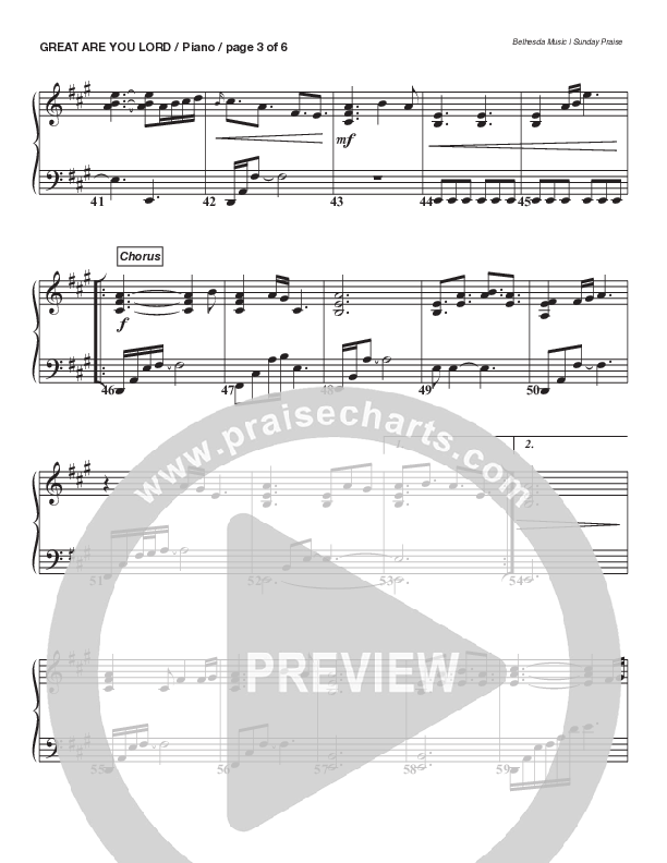 Great Are You Lord (Live) Piano Sheet (Bethesda Music / Arr. Brent Brunson)