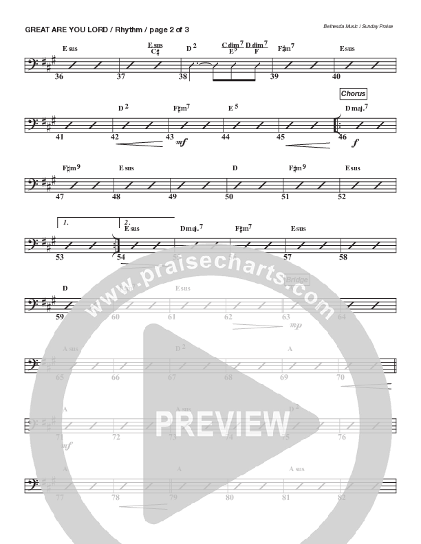 Great Are You Lord (Live) Rhythm Chart (Bethesda Music / Arr. Brent Brunson)