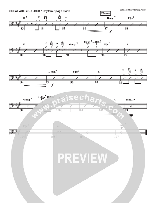 Great Are You Lord (Live) Rhythm Chart (Bethesda Music / Arr. Brent Brunson)