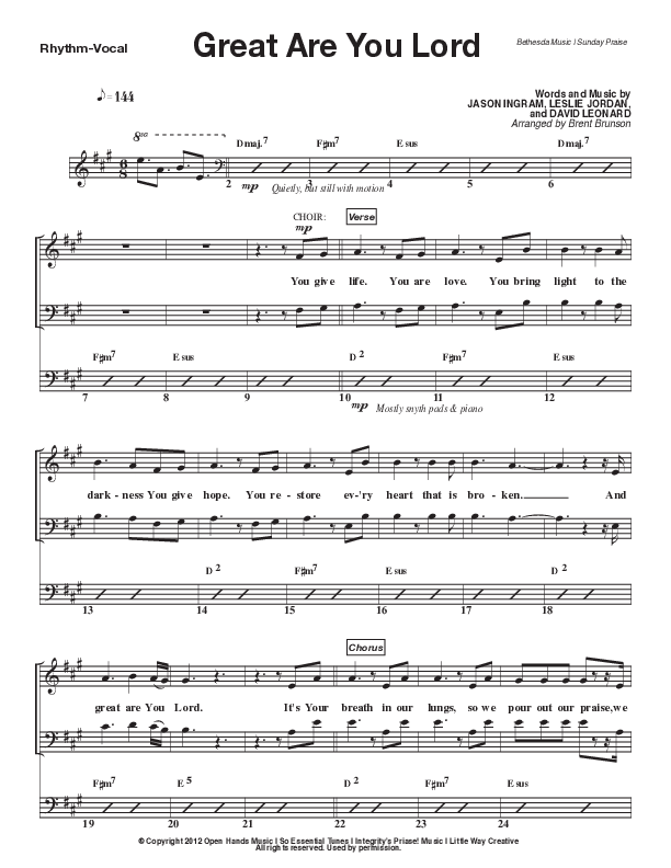 Great Are You Lord (Live) Rhythm/Vocal (Bethesda Music / Arr. Brent Brunson)