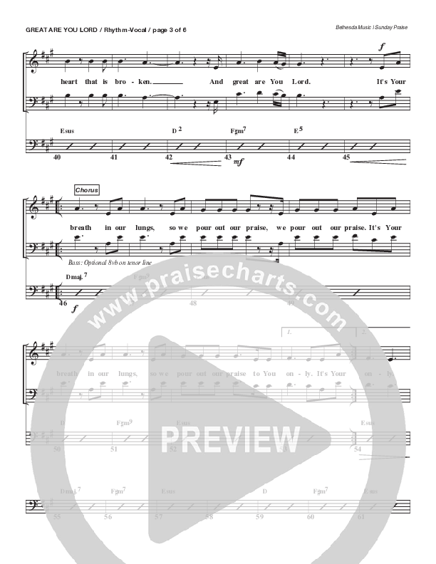 Great Are You Lord (Live) Rhythm/Vocal (Bethesda Music / Arr. Brent Brunson)