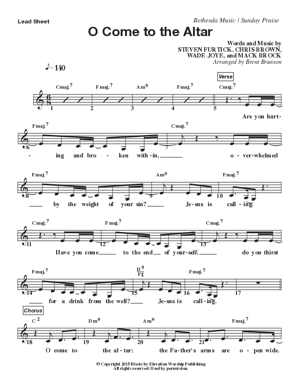 O Come To The Altar (Live) Lead Sheet Melody (Bethesda Music / Arr. Brent Brunson)