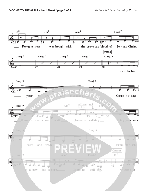 O Come To The Altar (Live) Lead Sheet Melody (Bethesda Music / Arr. Brent Brunson)