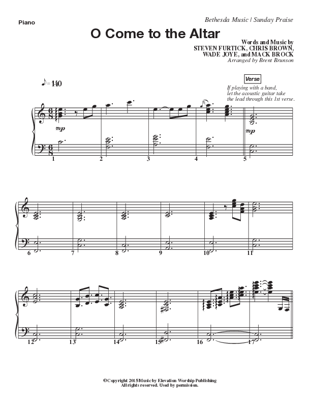 O Come To The Altar (Live) Piano Sheet (Bethesda Music / Arr. Brent Brunson)