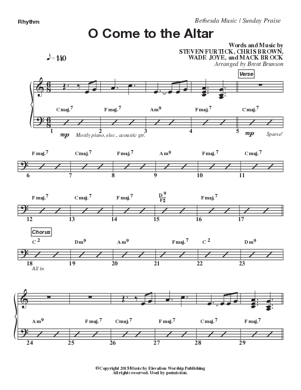 O Come To The Altar (Live) Rhythm Chart (Bethesda Music / Arr. Brent Brunson)