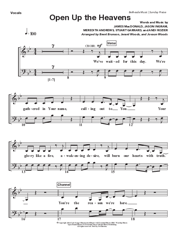Open Up The Heavens (Live) Choir Sheet (SATB) (Bethesda Music / Arr. Brent Brunson)
