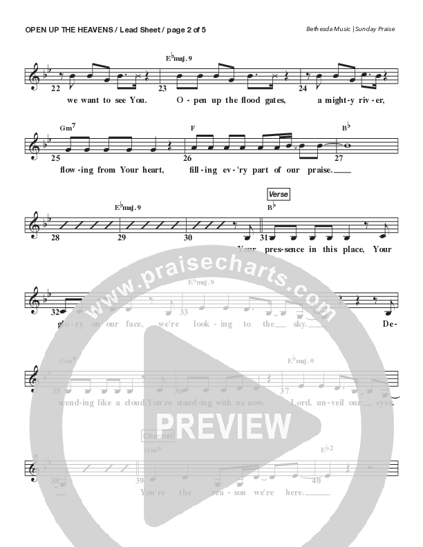 Open Up The Heavens (Live) Lead Sheet Melody (Bethesda Music / Arr. Brent Brunson)