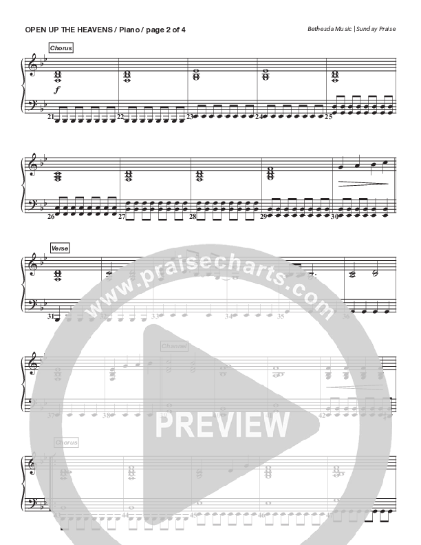 Open Up The Heavens (Live) Piano Sheet (Bethesda Music / Arr. Brent Brunson)