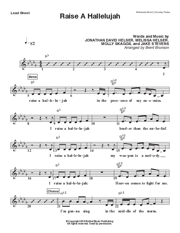 Raise A Hallelujah (Live) Lead Sheet Melody (Bethesda Music / Arr. Brent Brunson)