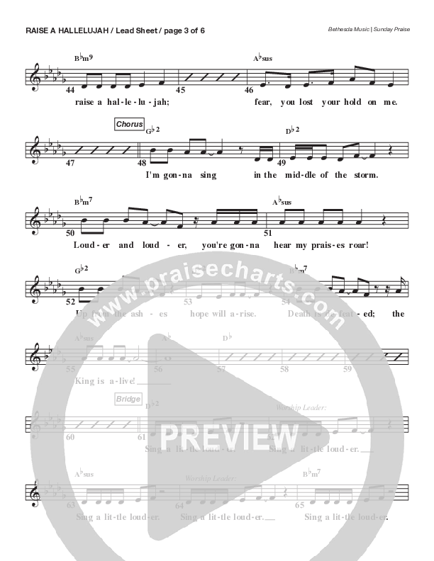 Raise A Hallelujah (Live) Lead Sheet Melody (Bethesda Music / Arr. Brent Brunson)