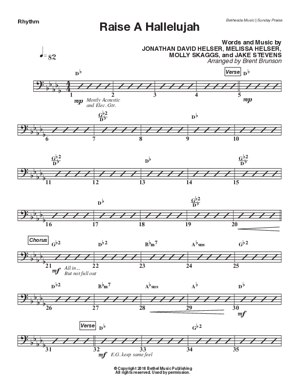 Raise A Hallelujah (Live) Rhythm Chart (Bethesda Music / Arr. Brent Brunson)