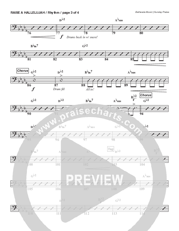 Raise A Hallelujah (Live) Rhythm Chart (Bethesda Music / Arr. Brent Brunson)