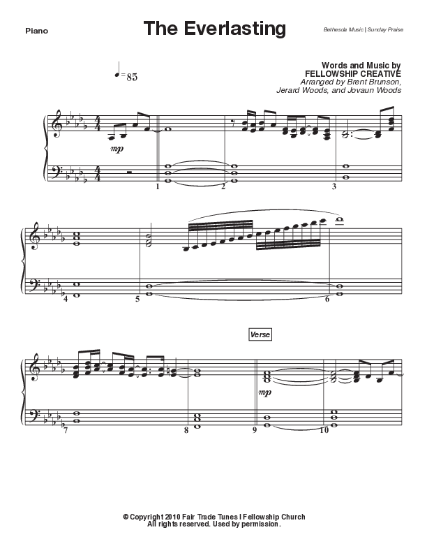 The Everlasting (Live) Piano Sheet (Bethesda Music / Arr. Brent Brunson)