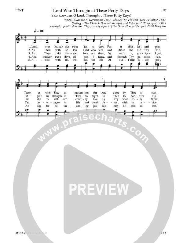 Lord Who Throughout These Forty Days Hymn Sheet (SATB) (Traditional Hymn)