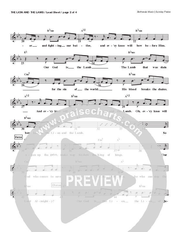 The Lion And The Lamb (Live) Lead Sheet Melody (Bethesda Music / Arr. Brent Brunson)