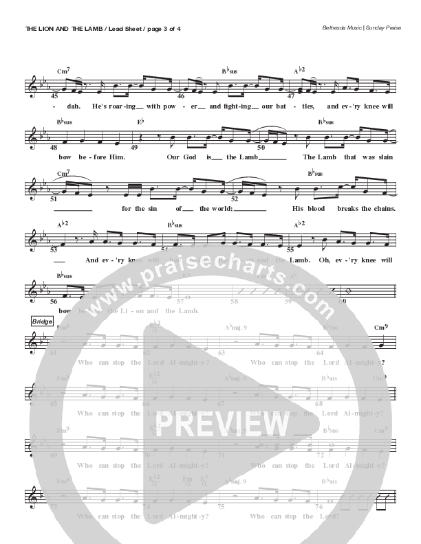 The Lion And The Lamb (Live) Lead Sheet Melody (Bethesda Music / Arr. Brent Brunson)
