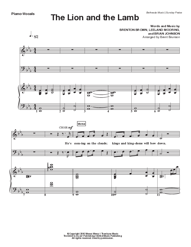 The Lion And The Lamb (Live) Anthem (SATB/Piano) (Bethesda Music / Arr. Brent Brunson)