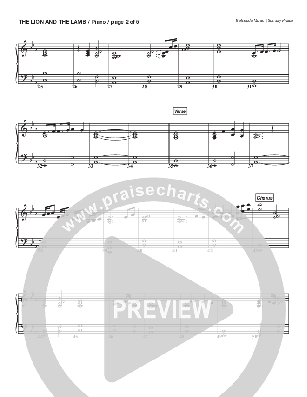 The Lion And The Lamb (Live) Piano Sheet (Bethesda Music / Arr. Brent Brunson)