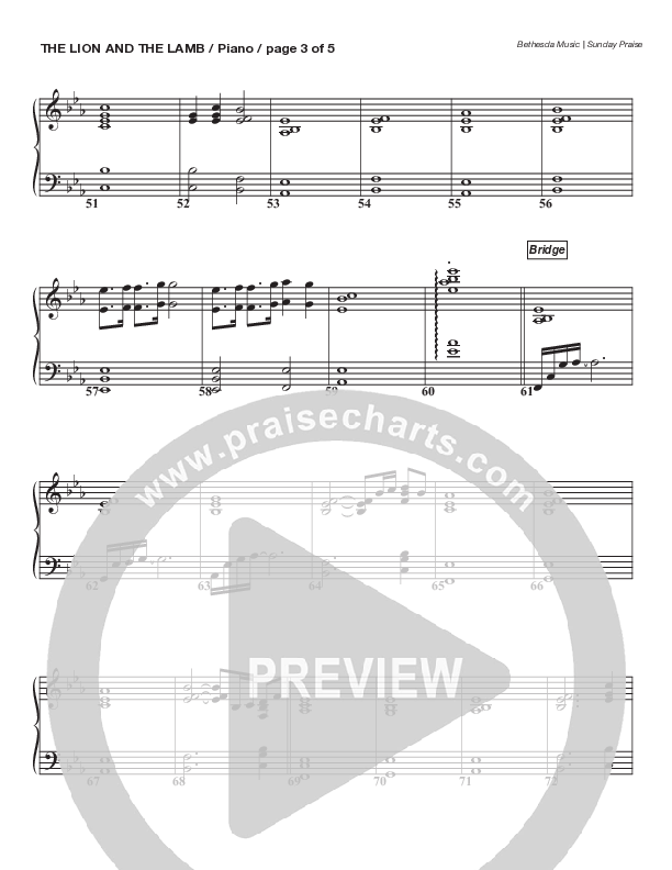 The Lion And The Lamb (Live) Piano Sheet (Bethesda Music / Arr. Brent Brunson)