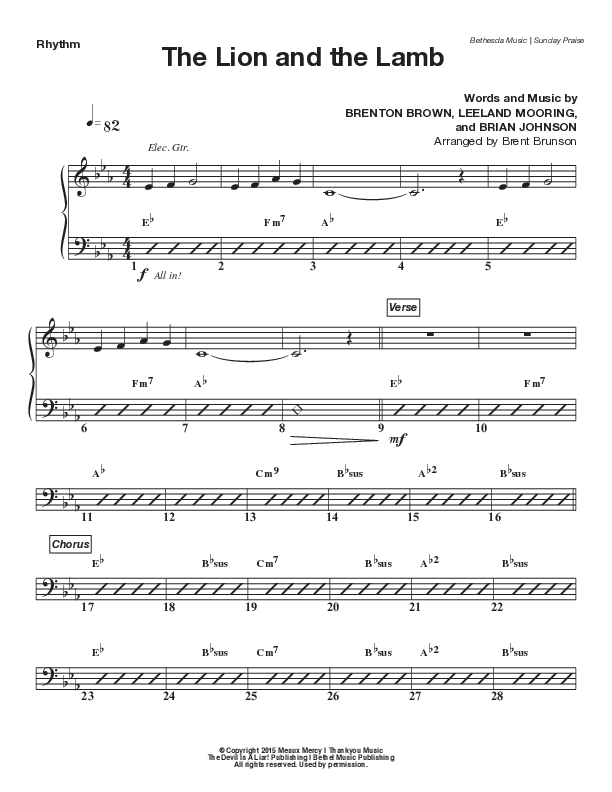 The Lion And The Lamb (Live) Rhythm Chart (Bethesda Music / Arr. Brent Brunson)