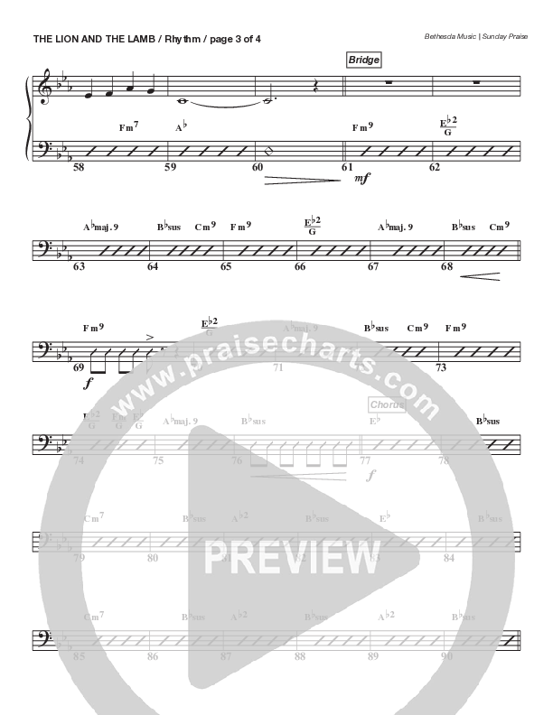 The Lion And The Lamb (Live) Rhythm Chart (Bethesda Music / Arr. Brent Brunson)