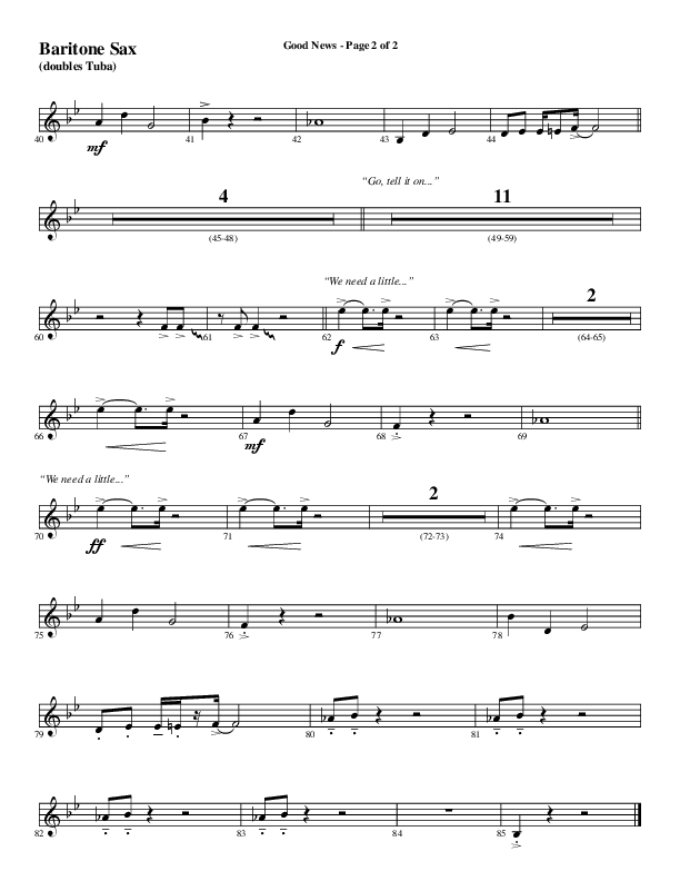 Good News (Choral Anthem SATB) Bari Sax (Word Music Choral / Arr. Luke Gambill / Orch. Jared Haschek)