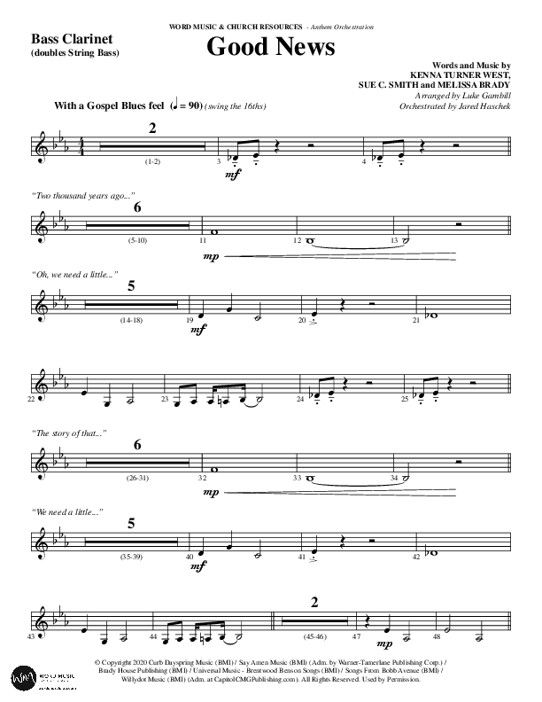 Good News (Choral Anthem SATB) Bass Clarinet (Word Music Choral / Arr. Luke Gambill / Orch. Jared Haschek)