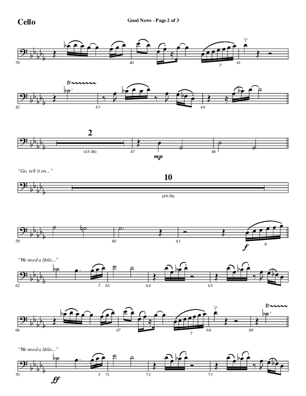 Good News (Choral Anthem SATB) Cello (Word Music Choral / Arr. Luke Gambill / Orch. Jared Haschek)