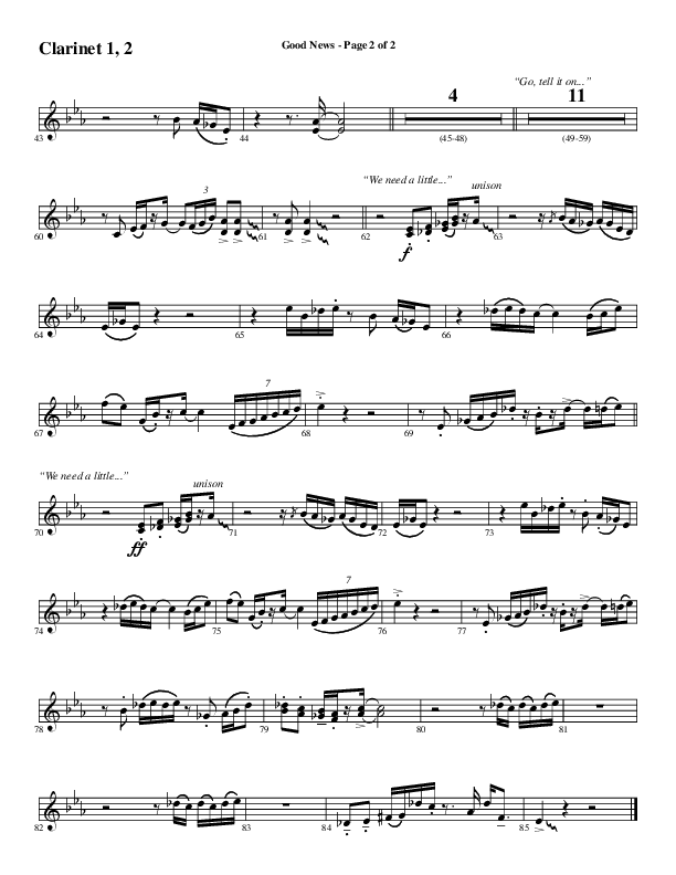 Good News (Choral Anthem SATB) Clarinet 1/2 (Word Music Choral / Arr. Luke Gambill / Orch. Jared Haschek)