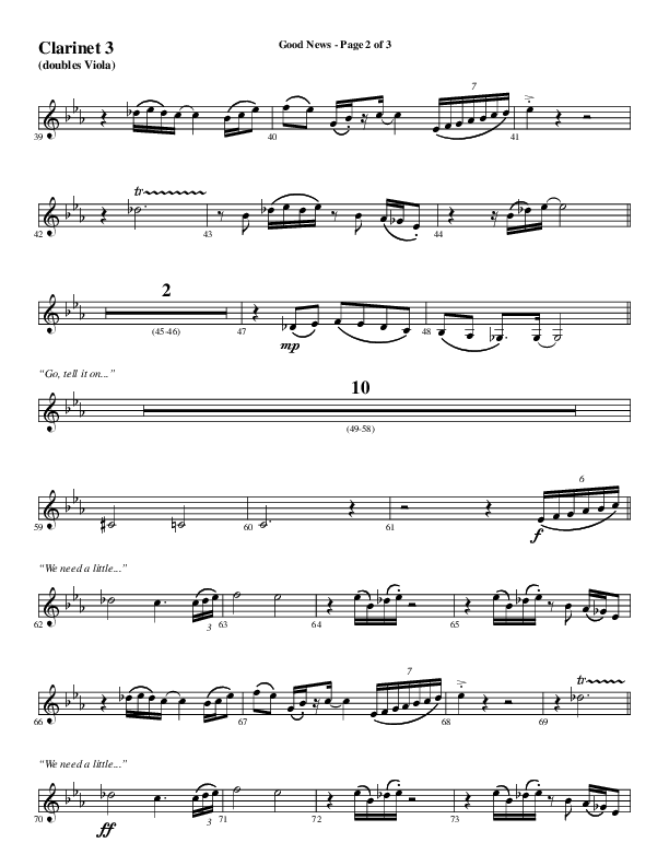 Good News (Choral Anthem SATB) Clarinet 3 (Word Music Choral / Arr. Luke Gambill / Orch. Jared Haschek)