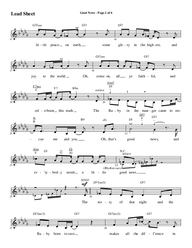 Good News (Choral Anthem SATB) Lead Sheet (Melody) (Word Music Choral / Arr. Luke Gambill / Orch. Jared Haschek)