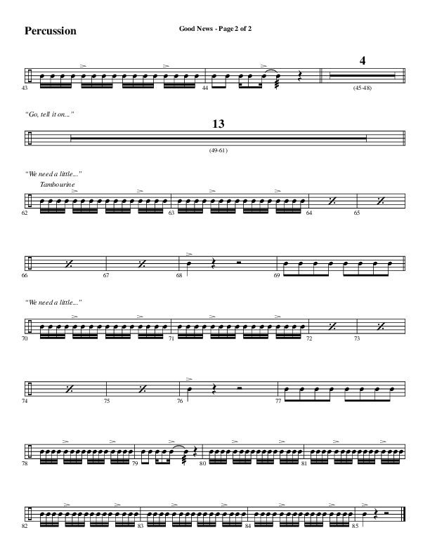 Good News (Choral Anthem SATB) Percussion (Word Music Choral / Arr. Luke Gambill / Orch. Jared Haschek)