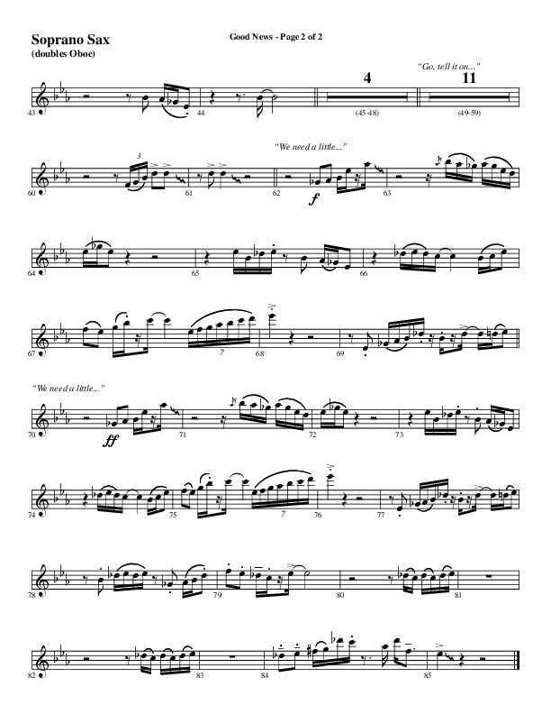 Good News (Choral Anthem SATB) Soprano Sax (Word Music Choral / Arr. Luke Gambill / Orch. Jared Haschek)