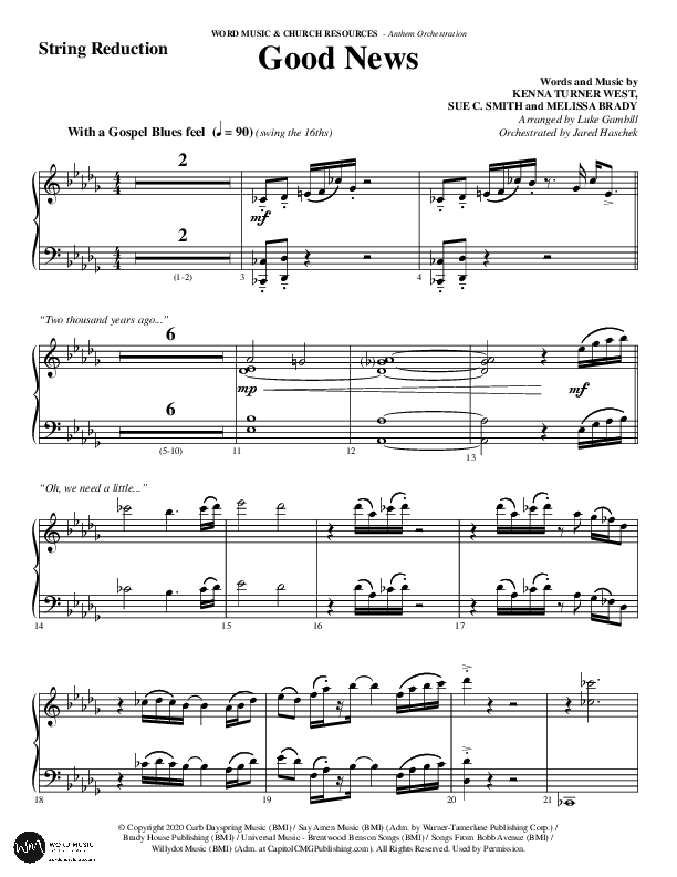 Good News (Choral Anthem SATB) String Reduction (Word Music Choral / Arr. Luke Gambill / Orch. Jared Haschek)