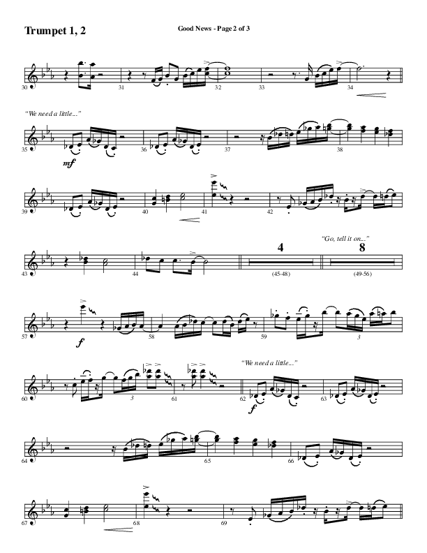 Good News (Choral Anthem SATB) Trumpet 1,2 (Word Music Choral / Arr. Luke Gambill / Orch. Jared Haschek)