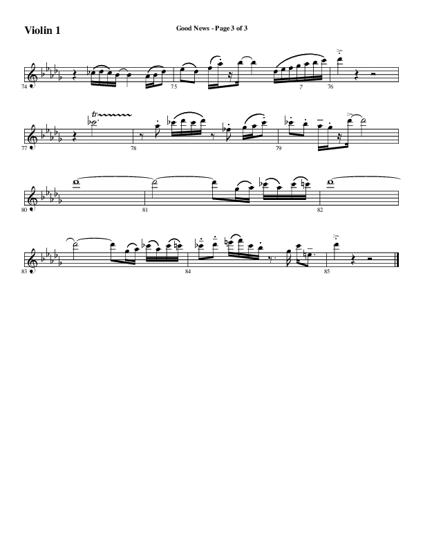 Good News (Choral Anthem SATB) Violin 1 (Word Music Choral / Arr. Luke Gambill / Orch. Jared Haschek)