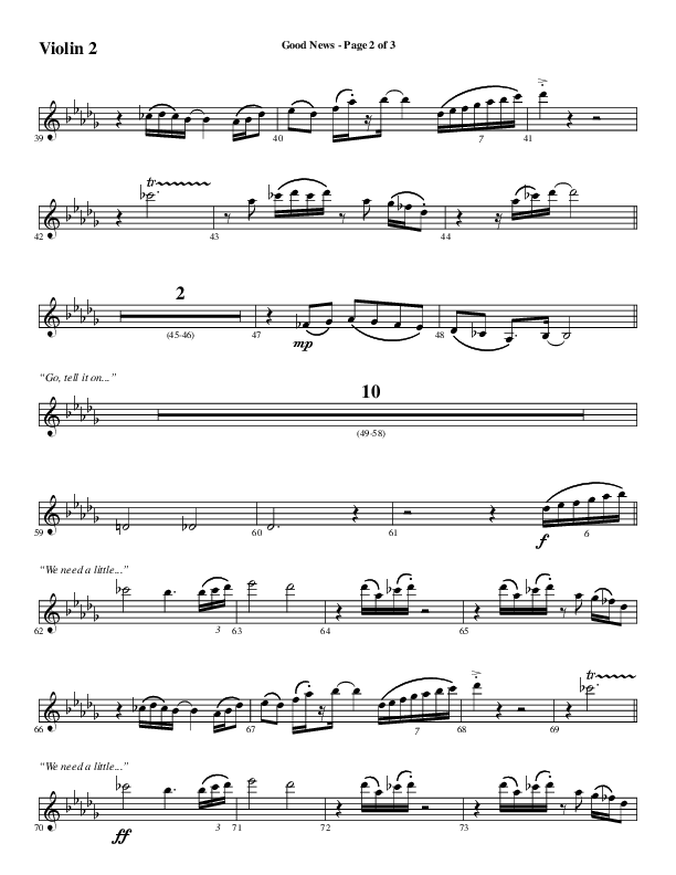 Good News (Choral Anthem SATB) Violin 2 (Word Music Choral / Arr. Luke Gambill / Orch. Jared Haschek)