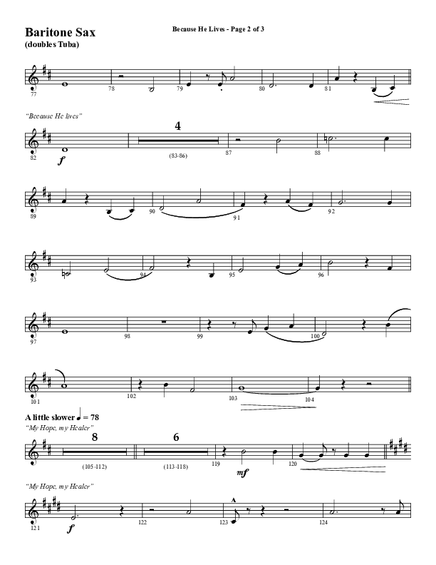 Because He Lives with He Lives (My Peace) (Choral Anthem SATB) Bari Sax (Word Music Choral / Arr. Tim Paul)